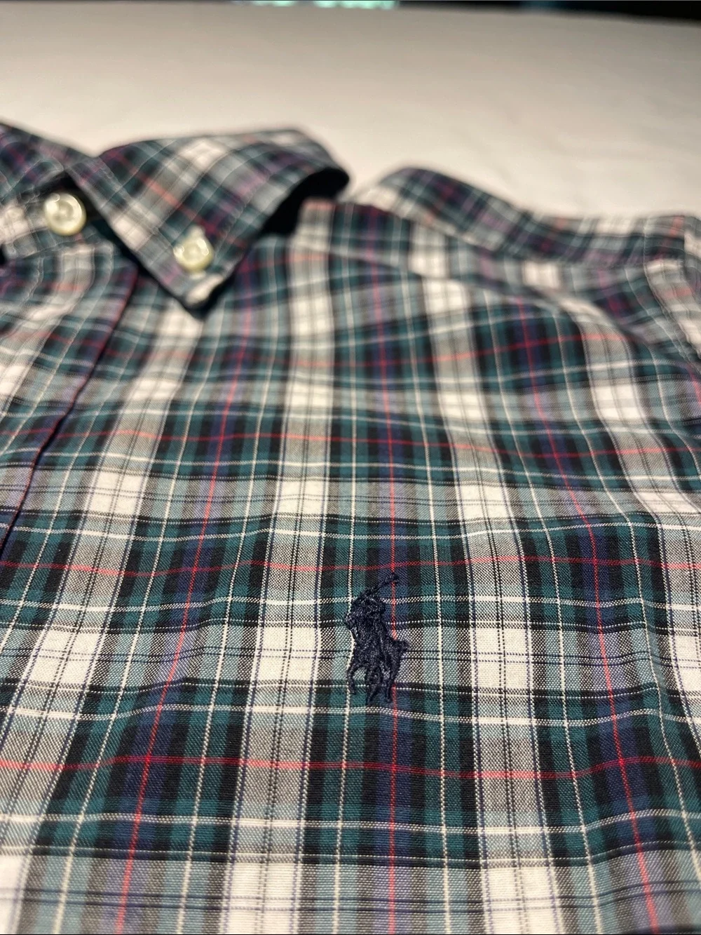 Ralph Lauren Boys Plaid Button-Down Shirt in Navy, Green & White